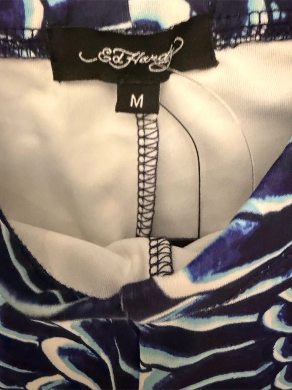 NWT Ed Hardy Navy Blue & White Patterned Legging Set Top L Pant M